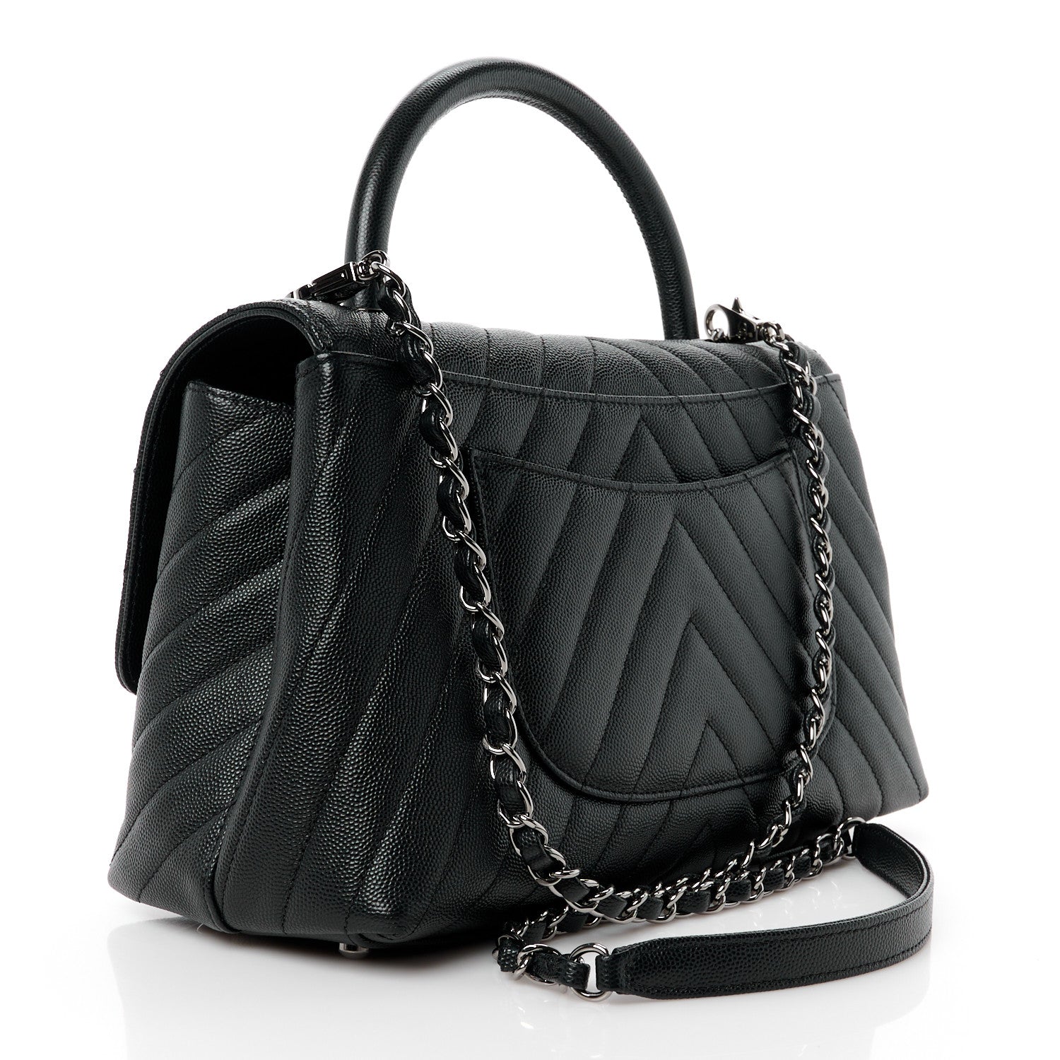 Chanel Caviar Chevron Quilted Small Coco Handle Flap Black 3 of 12