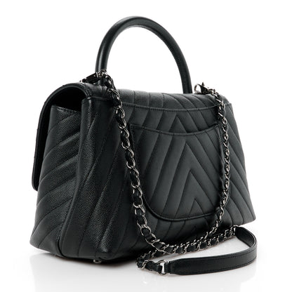 Chanel Caviar Chevron Quilted Small Coco Handle Flap Black 3 of 12