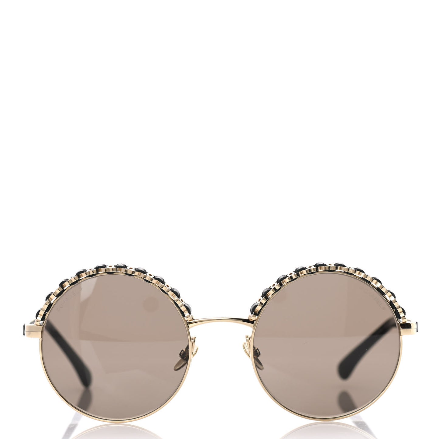 Metal Calfskin Round Chain Sunglasses 4265-Q Black