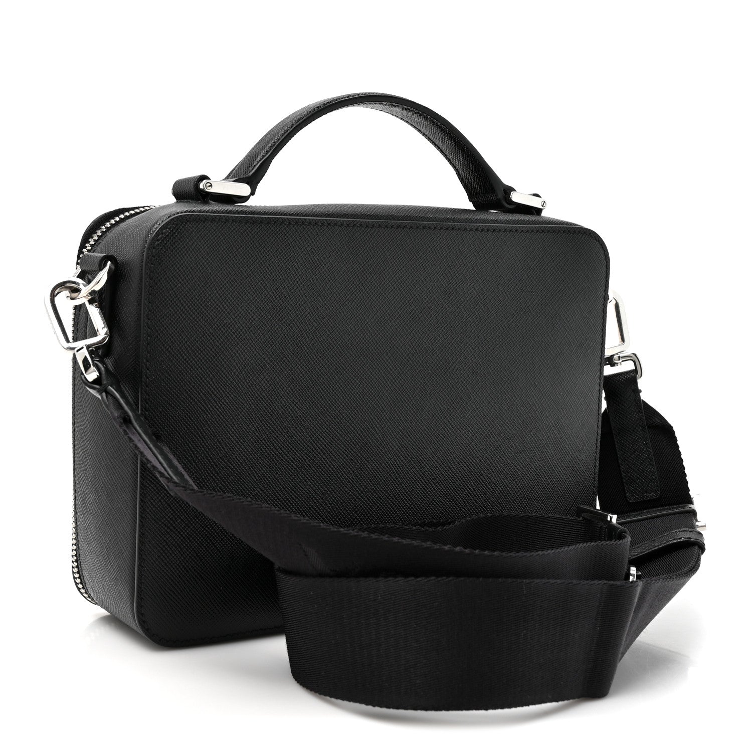 Prada Saffiano Travel Medium Brique Crossbody Bag Black 3 of 9