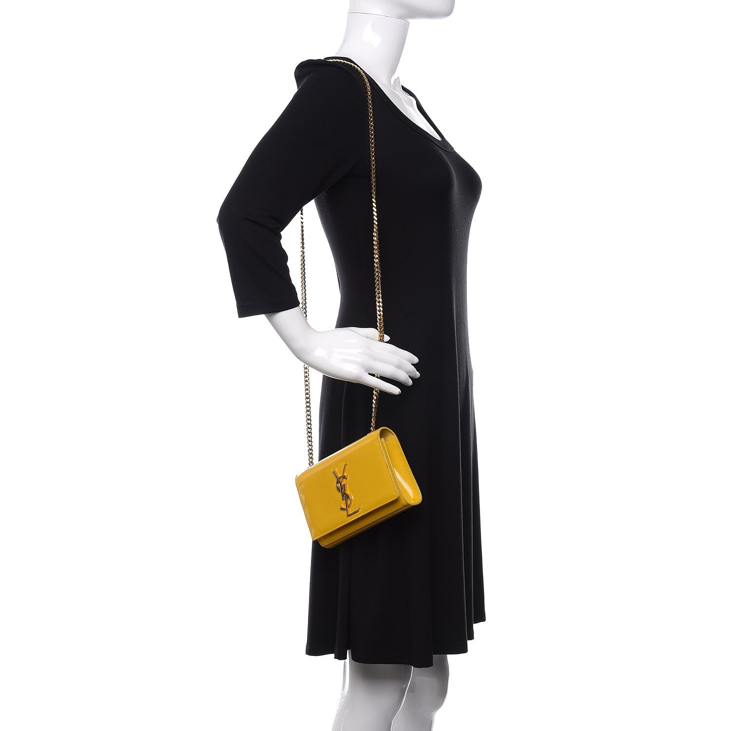 Saint Laurent Patent Small Classic Monogram Kate Satchel Yellow 2 of 17