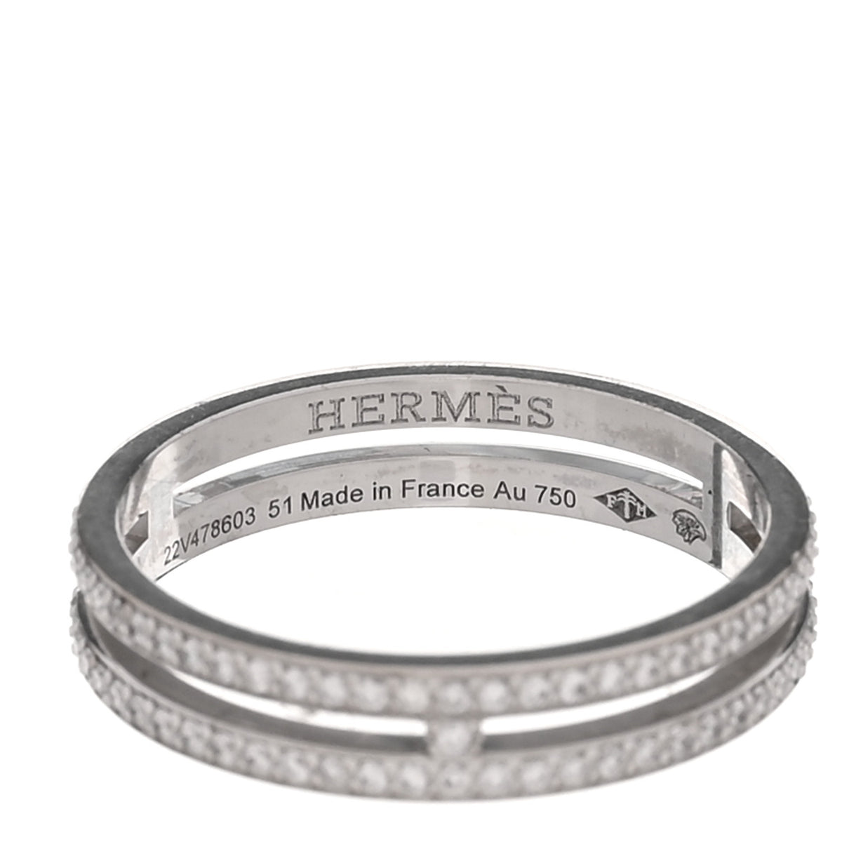 Hermes 18K White Gold Diamond Ariane Wedding Band Ring 51 5.75 4 of 5