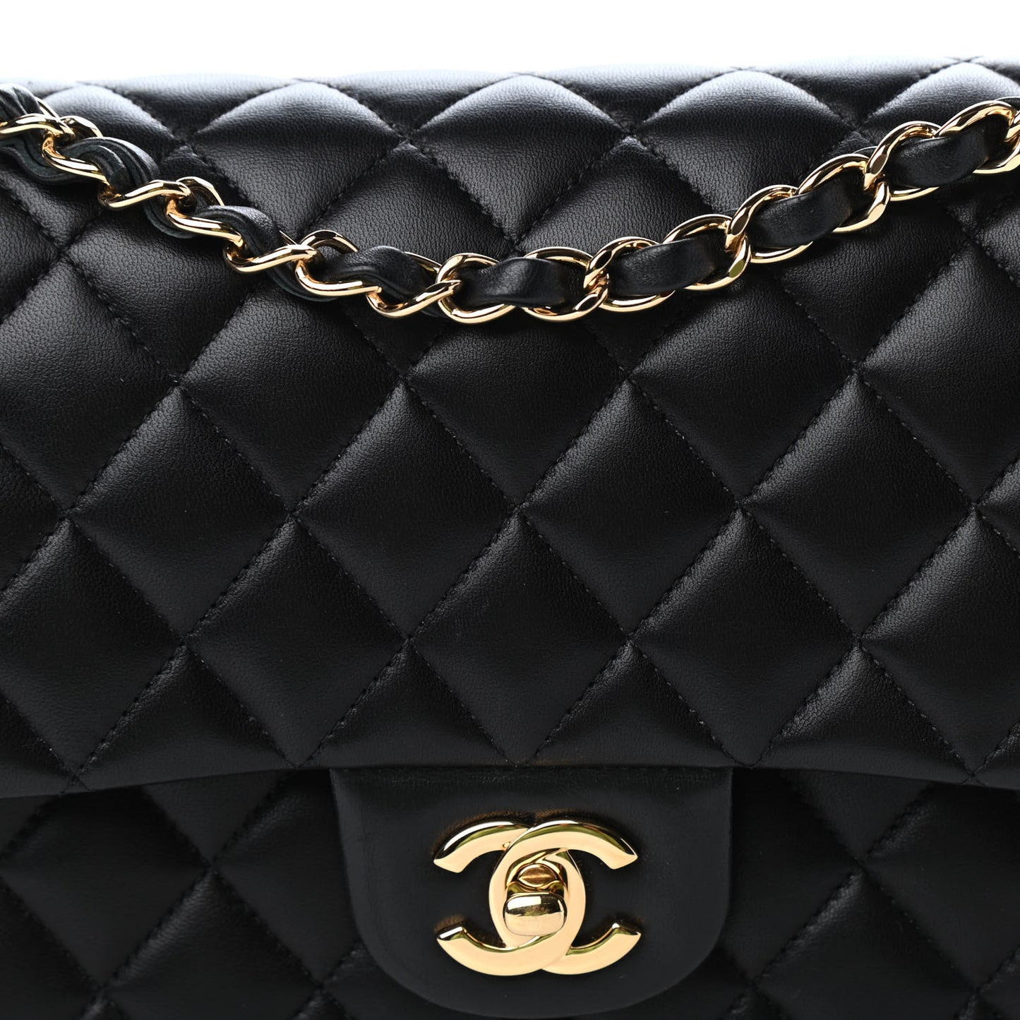 Lambskin Quilted Medium Double Flap Black