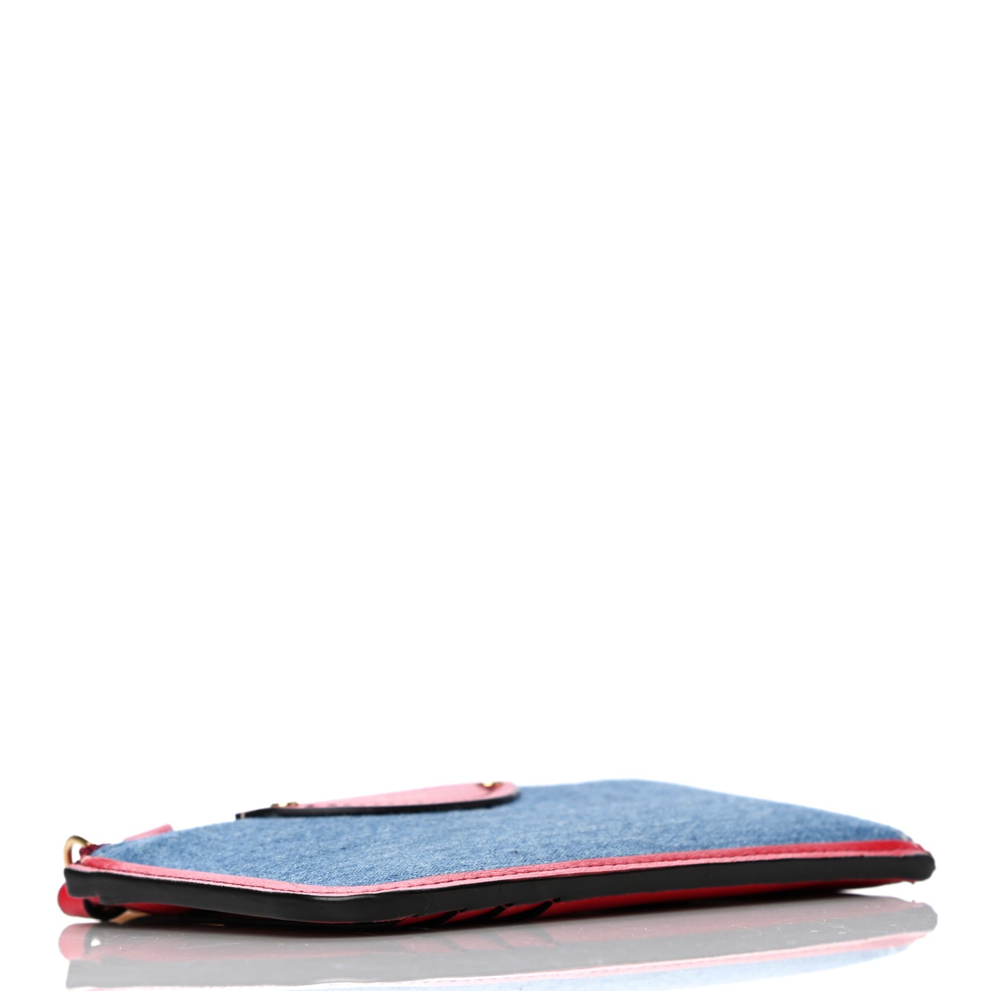 Calfskin Denim Alphabet Purse Wallet Blue Red