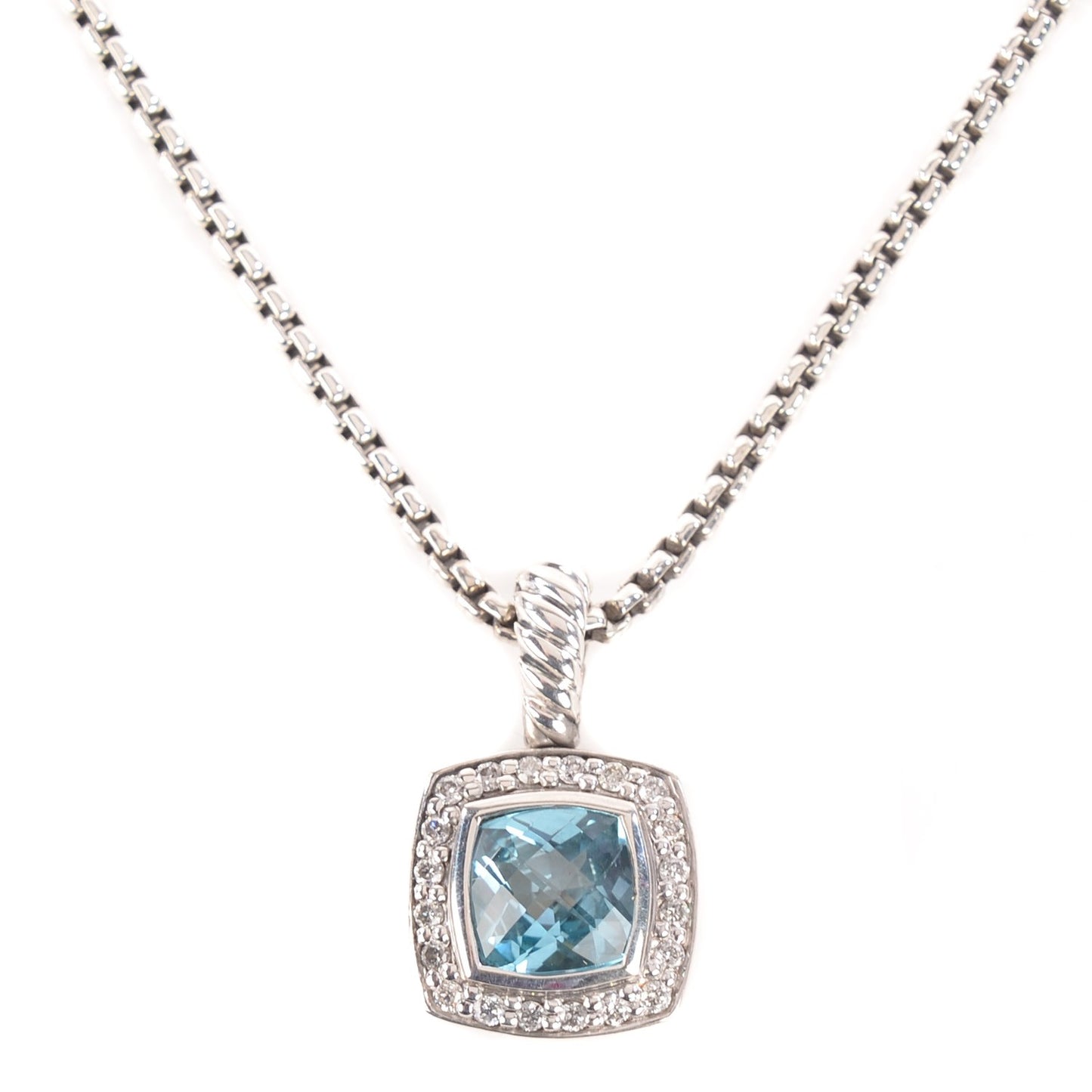 Sterling Silver Diamond Blue Topaz 7mm Petite Albion Pendant Necklace