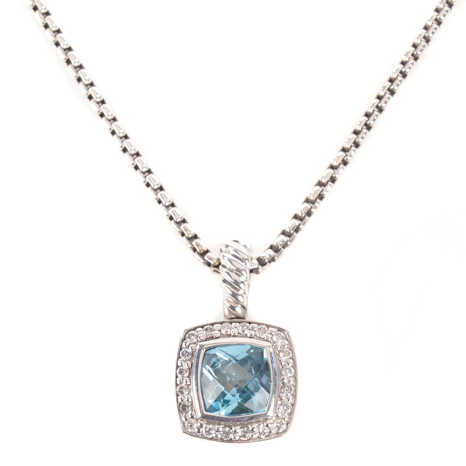 David Yurman Sterling Silver Diamond Blue Topaz 7mm Petite Albion Pendant Necklace 1 of 6