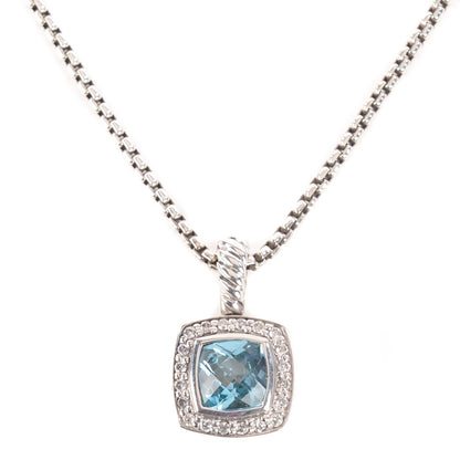 David Yurman Sterling Silver Diamond Blue Topaz 7mm Petite Albion Pendant Necklace 1 of 6