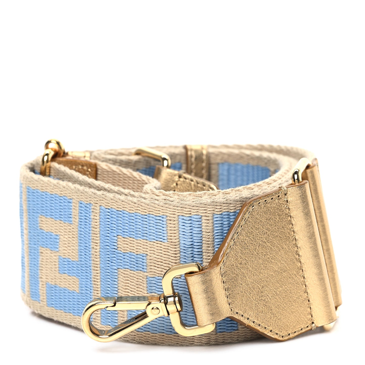 Jacquard Ribbon Vitello King FF Bi-Color Intreccio Adjustable Strap You Azzurro Baby Latte