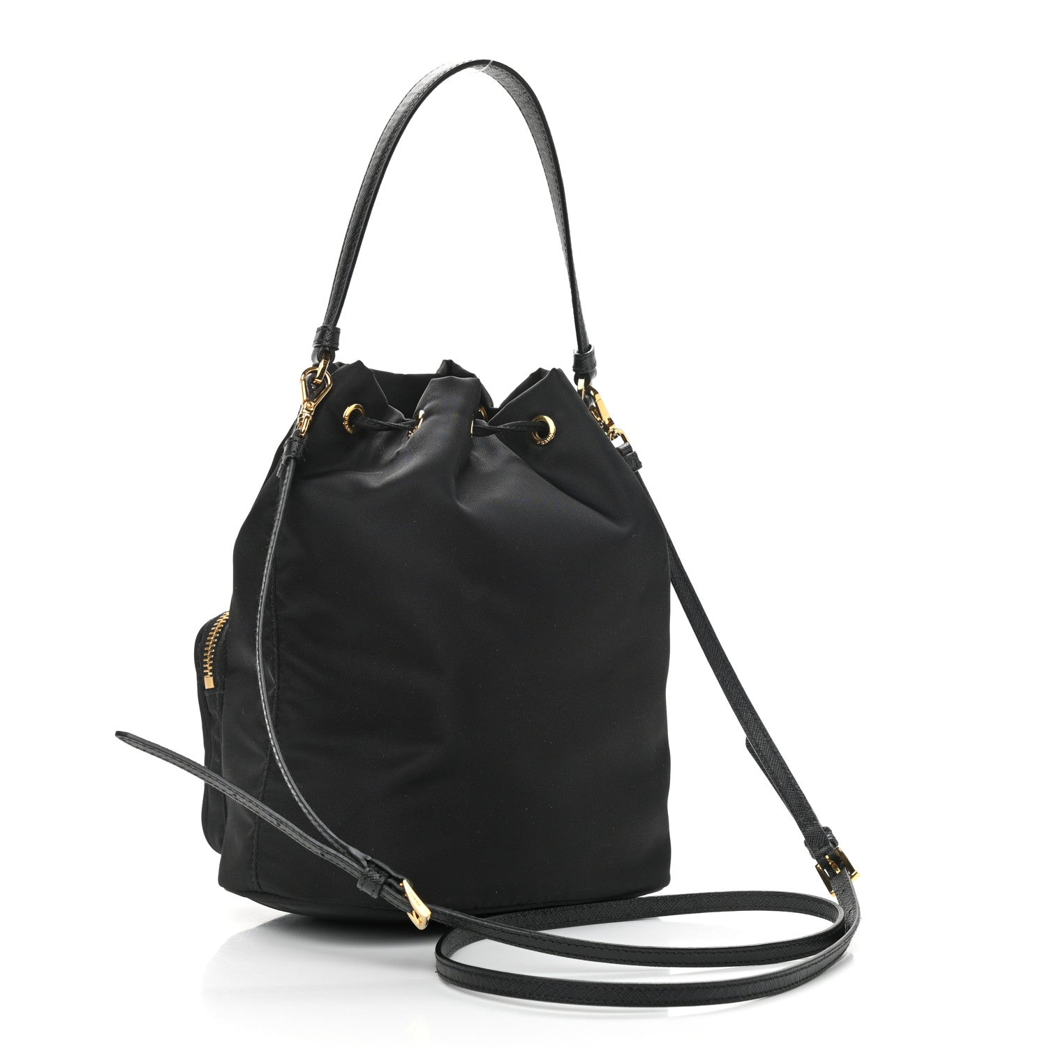 Prada Saffiano Tessuto Nylon Mini Bucket Crossbody Bag Black 3 of 9