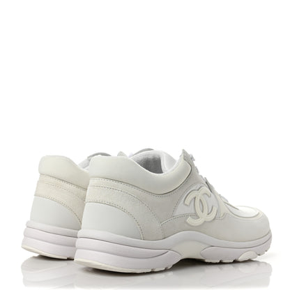 Chanel Suede Calfskin Fabric CC Sneakers 39 White 4 of 9