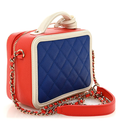 Chanel Caviar Quilted Small CC Filigree Vanity Case Blue White Red 3 of 10