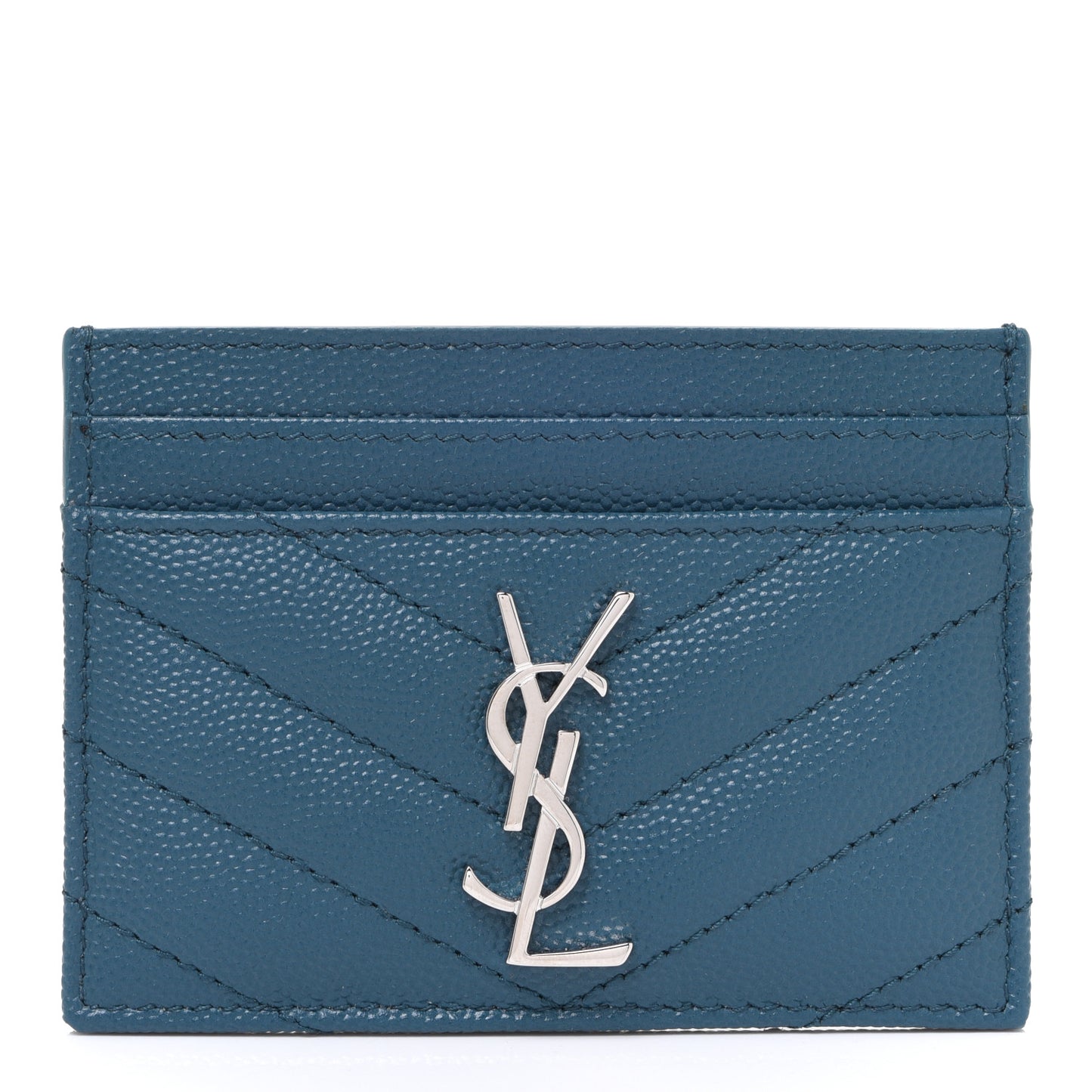 Grain De Poudre Matelasse Chevron Monogram Credit Card Case Peacock Green