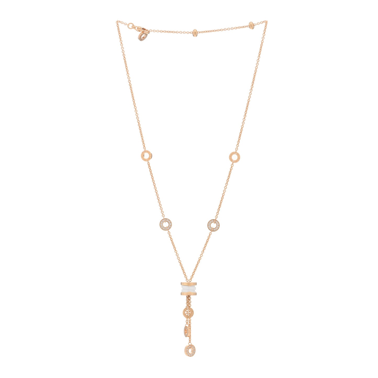 18K Rose Gold Diamond White Ceramic B.Zero1 Necklace