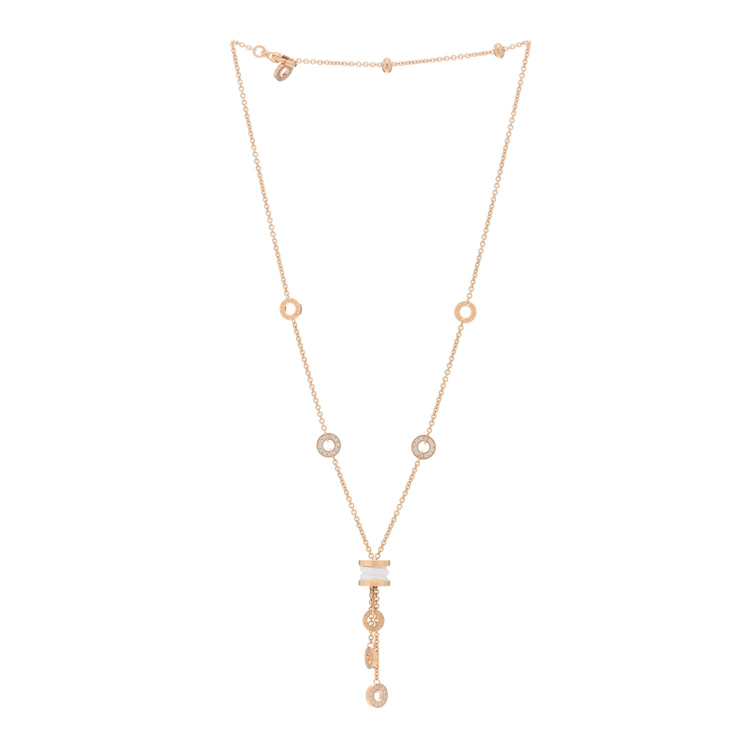 Bulgari 18K Rose Gold Diamond White Ceramic B.Zero1 Necklace 2 of 3