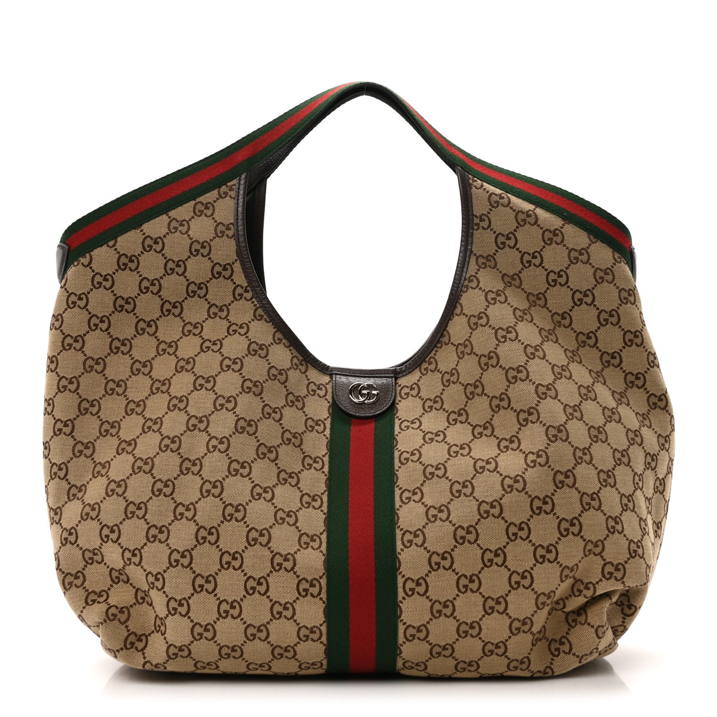 GG Monogram Web Large Giglio Tote Beige Brown