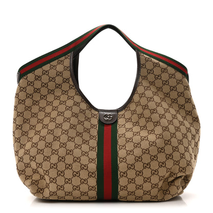 Gucci GG Monogram Web Large Giglio Tote Beige Brown 1 of 10
