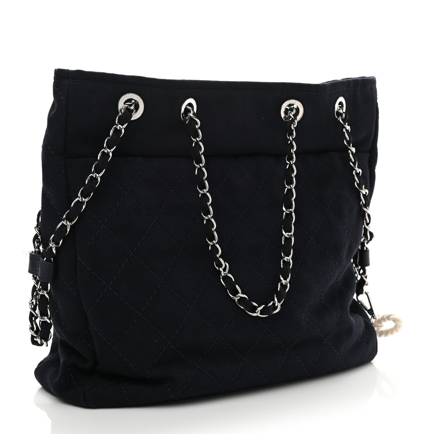Canvas Quilted La Pausa Large Shopping Tote Navy