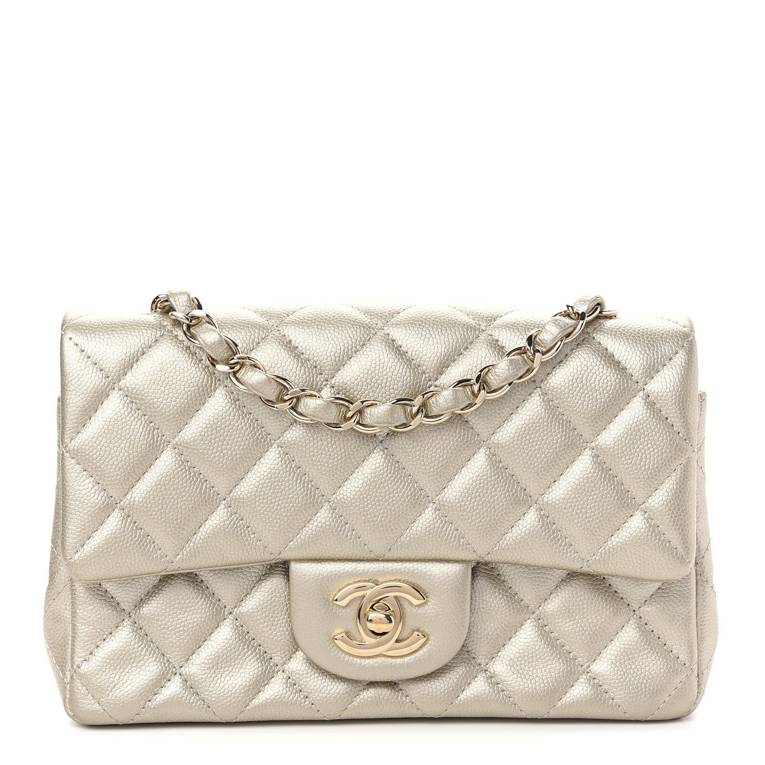 Chanel Metallic Caviar Quilted Mini Rectangular Flap Light Gold 1 of 9
