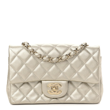 Chanel Metallic Caviar Quilted Mini Rectangular Flap Light Gold 1 of 9