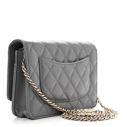 Chanel Caviar Quilted French New Wave Chain CC Wallet On Chain WOC Grey 3 of 12