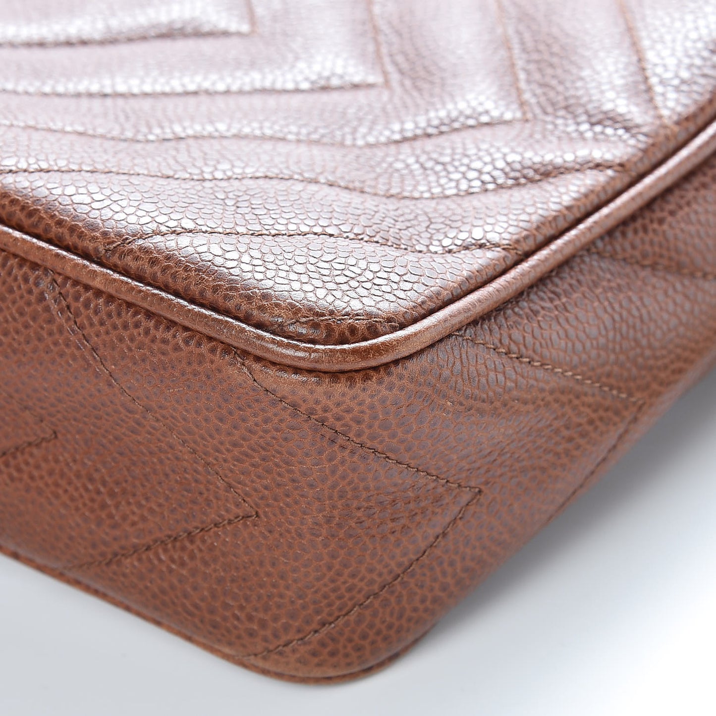 Caviar Chevron Quilted Tassel Camera Case Brown