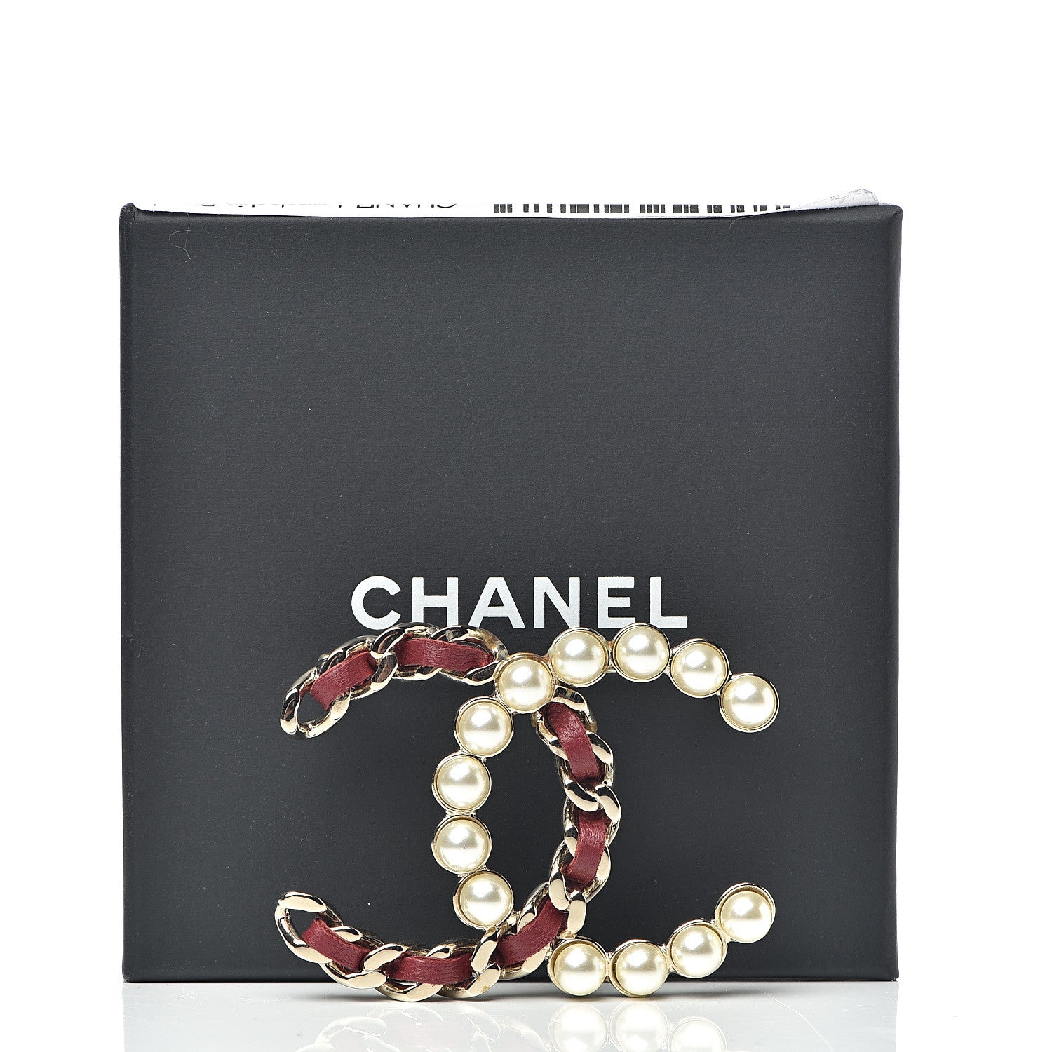 Chanel Lambskin Pearl CC Chain Brooch Red Gold 5 of 5