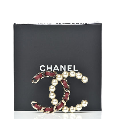 Chanel Lambskin Pearl CC Chain Brooch Red Gold 5 of 5