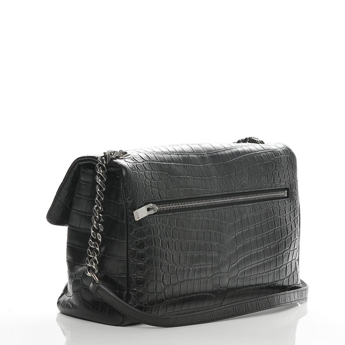 Calfskin Crocodile Embossed Medium West Hollywood Monogram Fold-Over Black