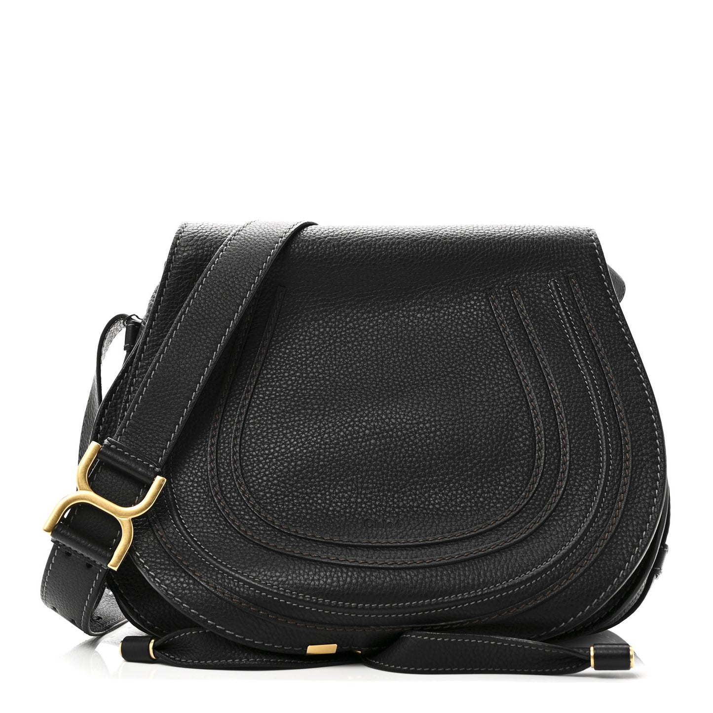Calfskin Medium Marcie Round Crossbody Bag Black