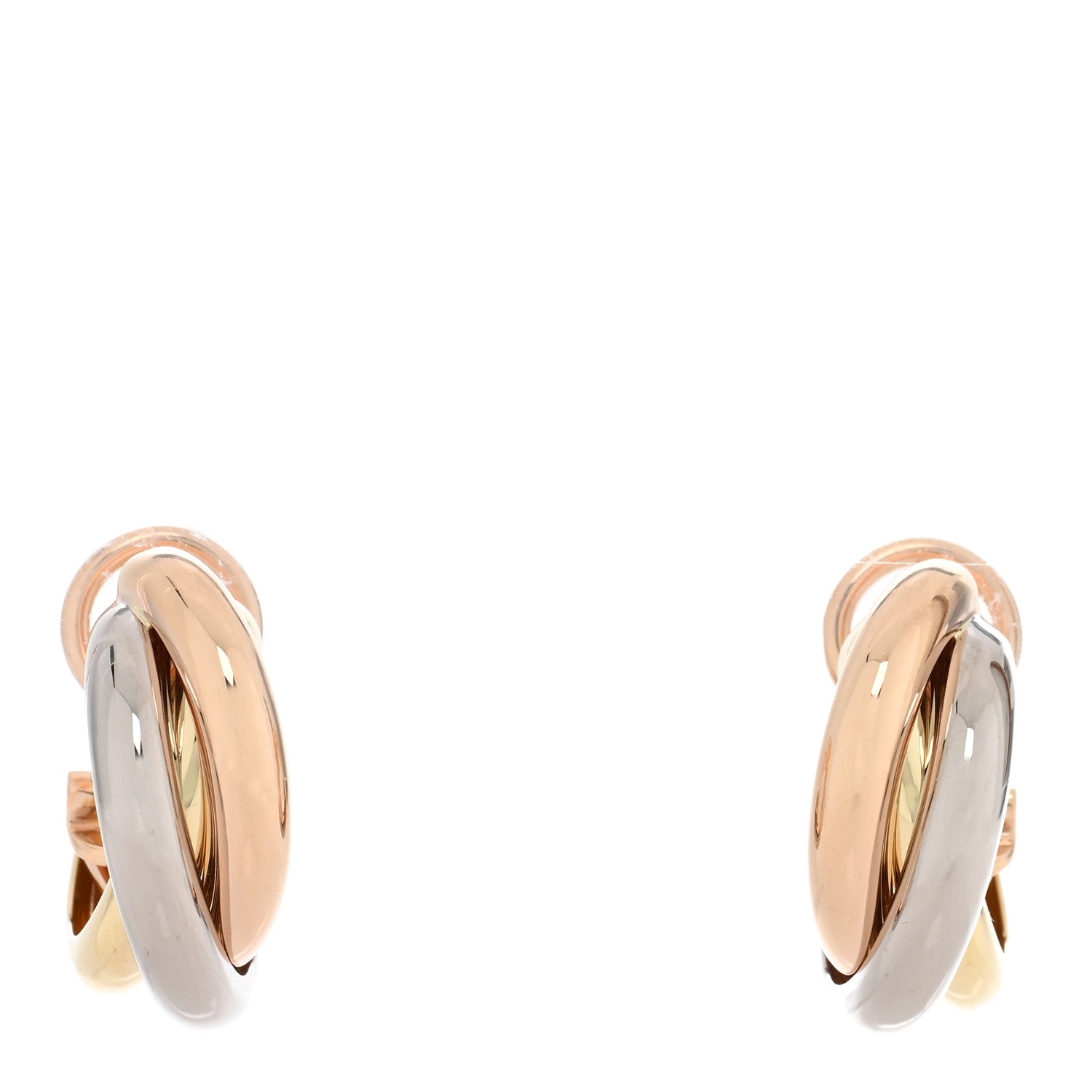 Cartier 18K Pink Yellow White Gold Classic Trinity Hoop Earrings 1 of 5