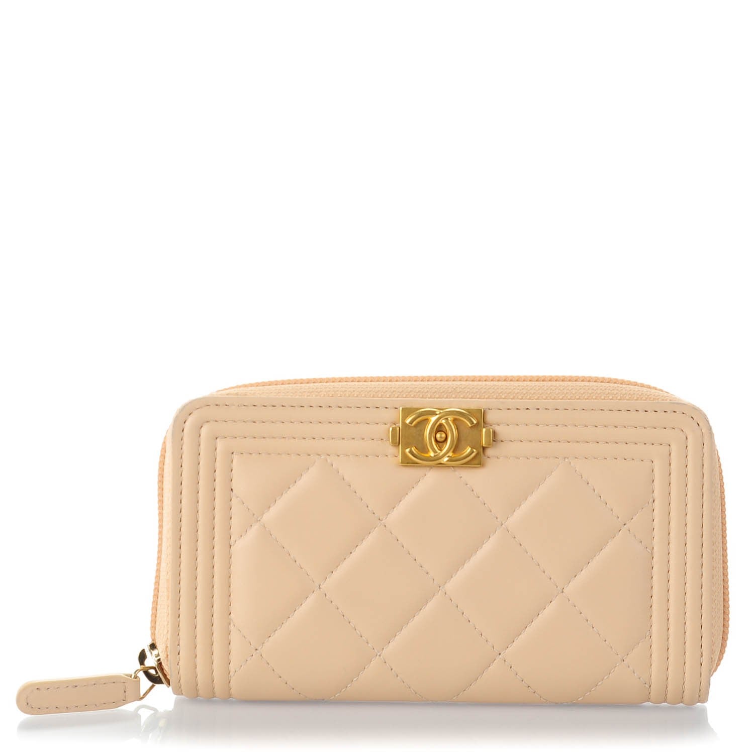 Chanel Lambskin Quilted Small Boy Zip Around Wallet Beige 1 of 8