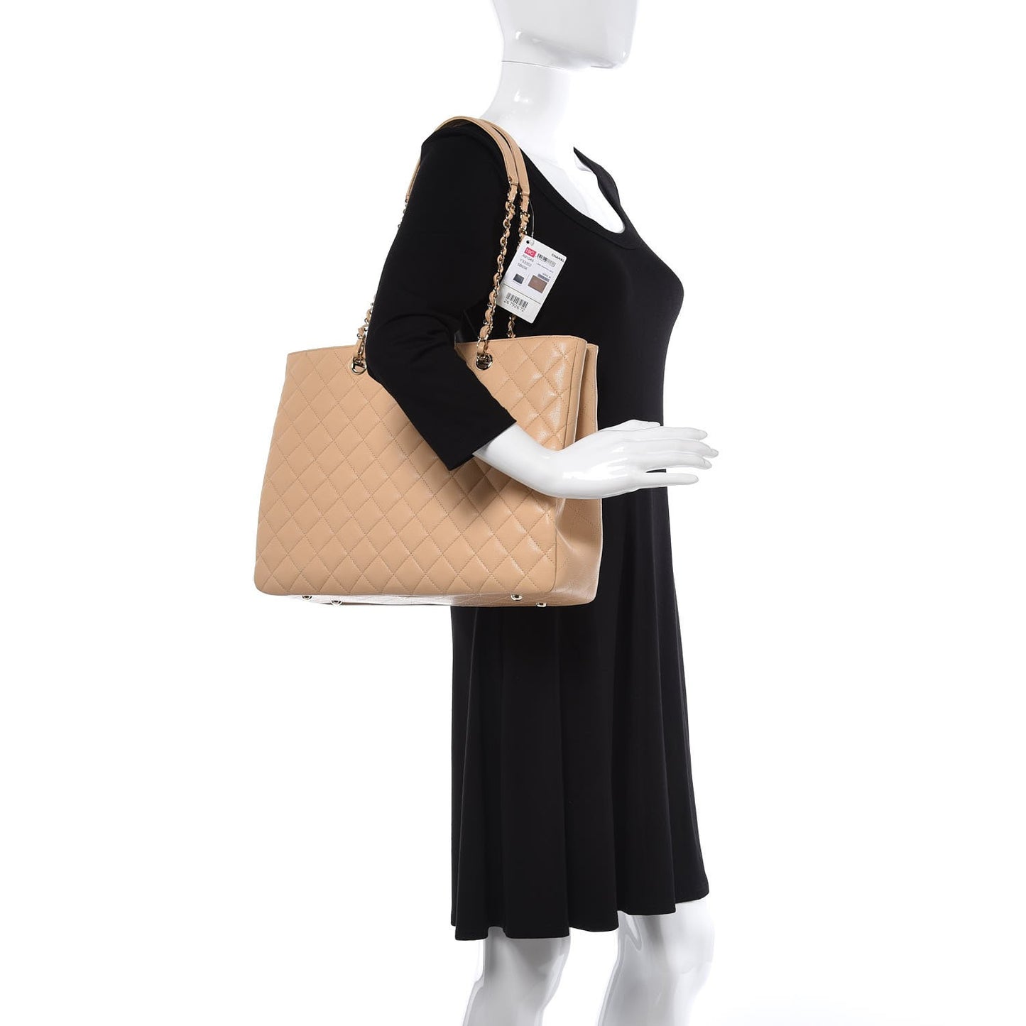 Caviar Quilted Large Classic Shopping Tote Light Beige