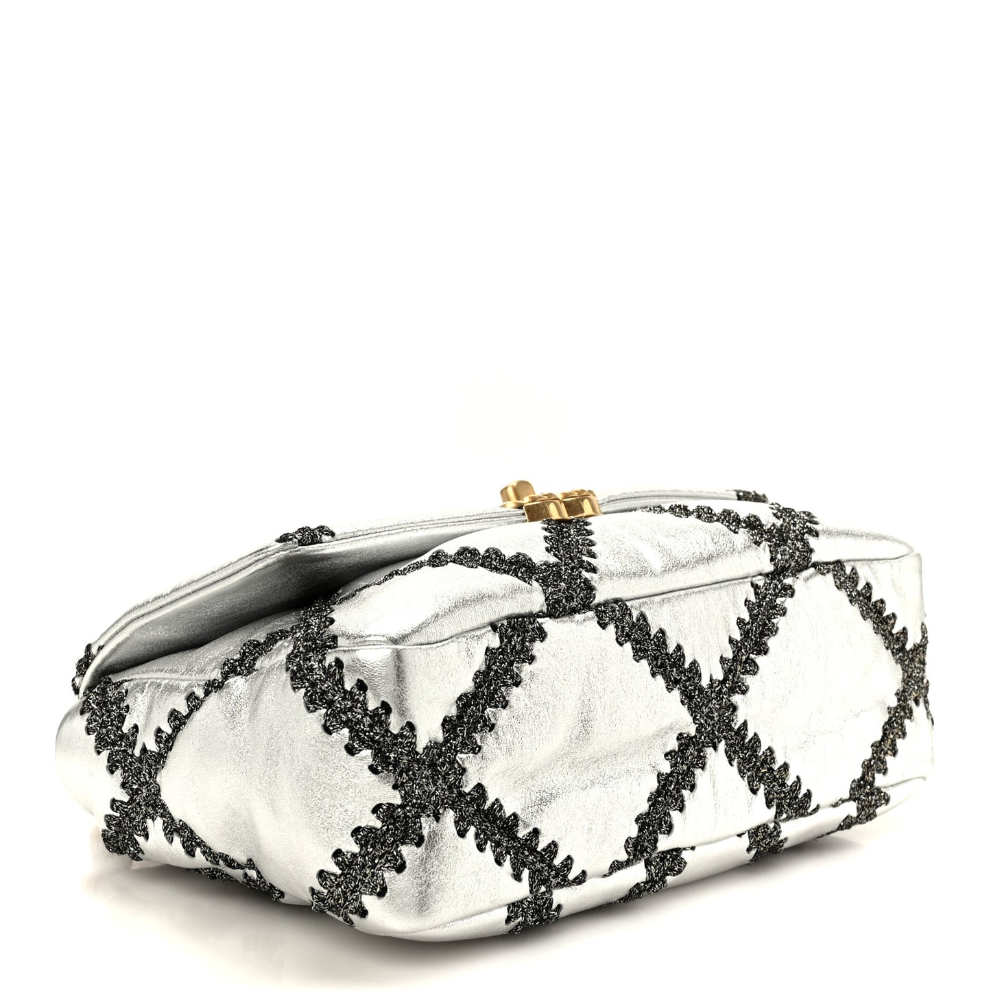 Metallic Calfskin Crochet Medium Chanel 19 Flap Silver