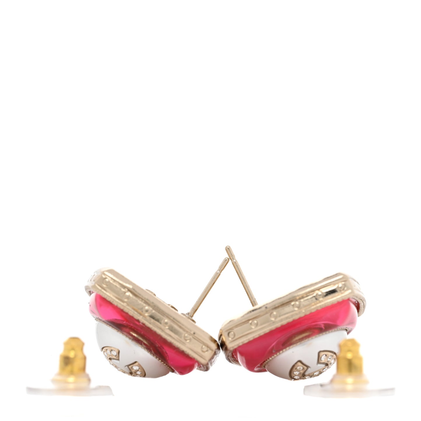 Metal Glass Pearl Strass CC Earrings Pink Gold