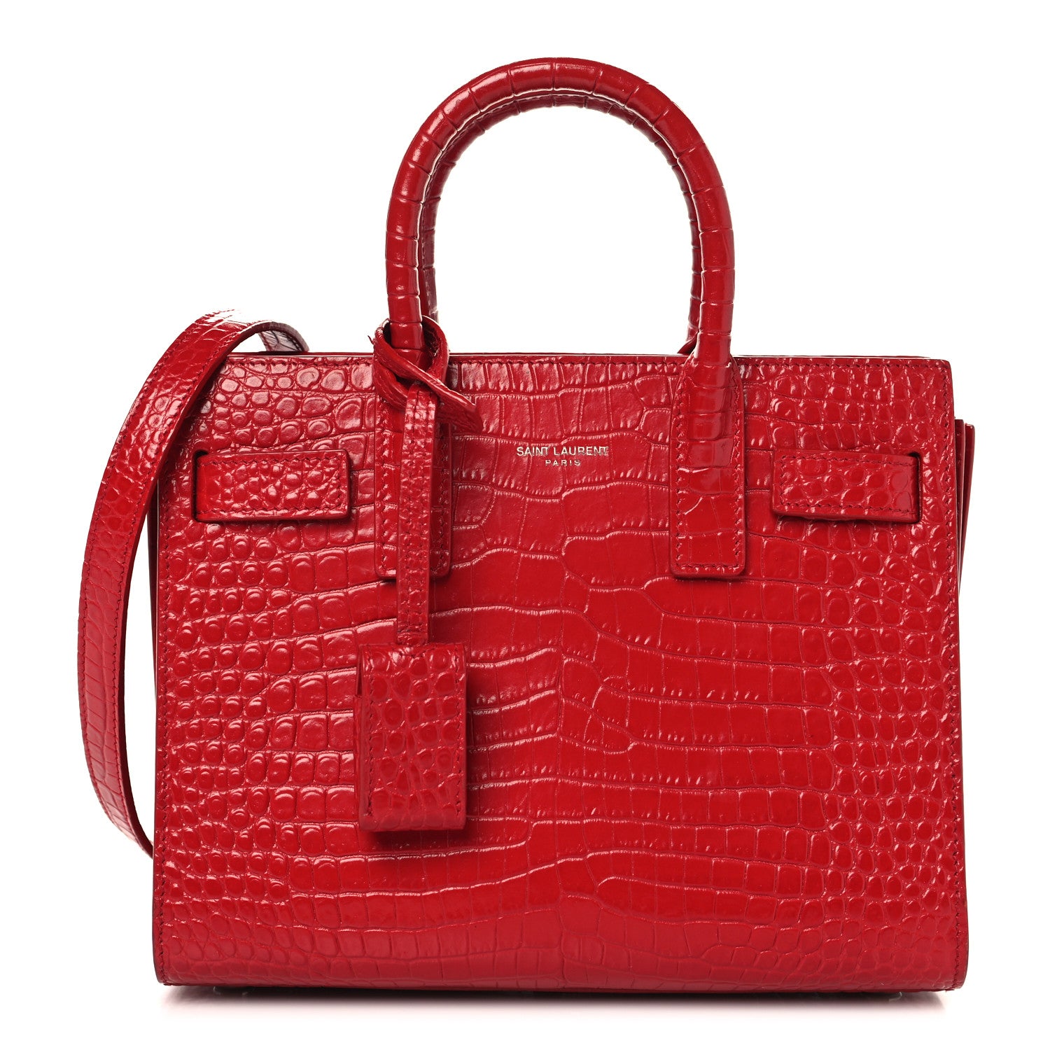 Saint Laurent Calfskin Crocodile Embossed Nano Sac De Jour Red 1 of 11