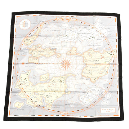Hermes Silk Planisphere d'un Monde Equestre Shawl 140 Gris Black Orange 1 of 6