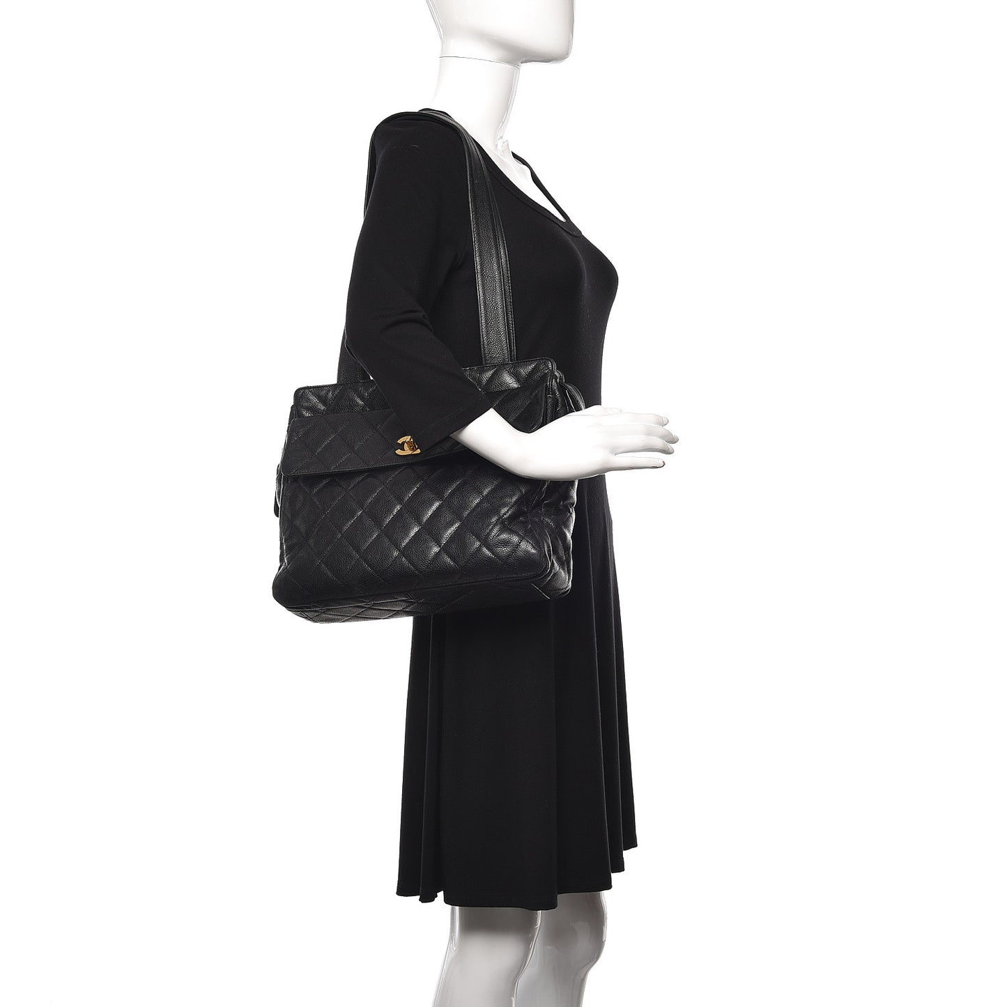 Caviar Quilted Flap Shoulder Bag Black