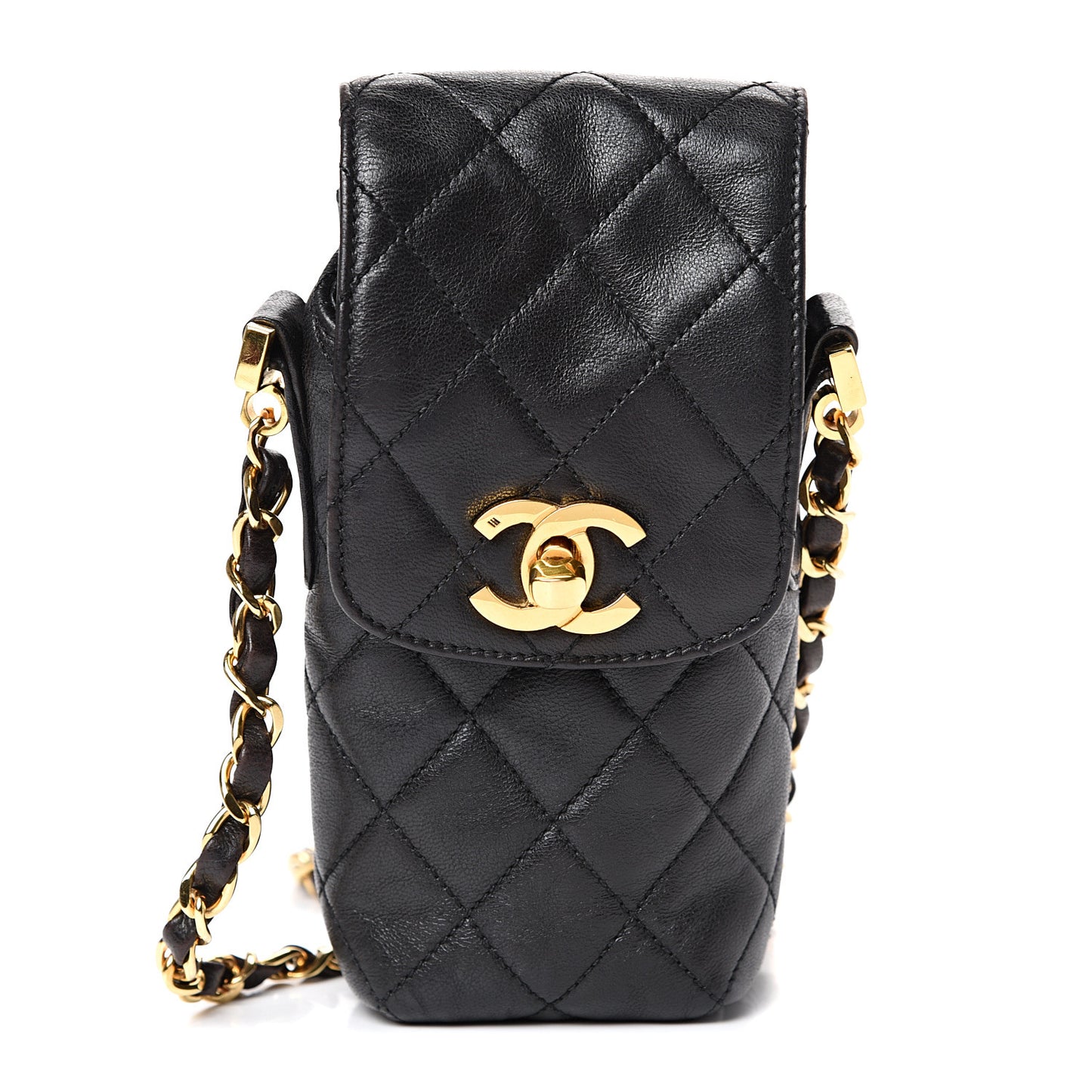 Lambskin Quilted Phone Holder Black