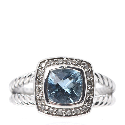 David Yurman Sterling Silver Diamond Blue Topaz 7mm Petite Albion Ring 52 6 1 of 4