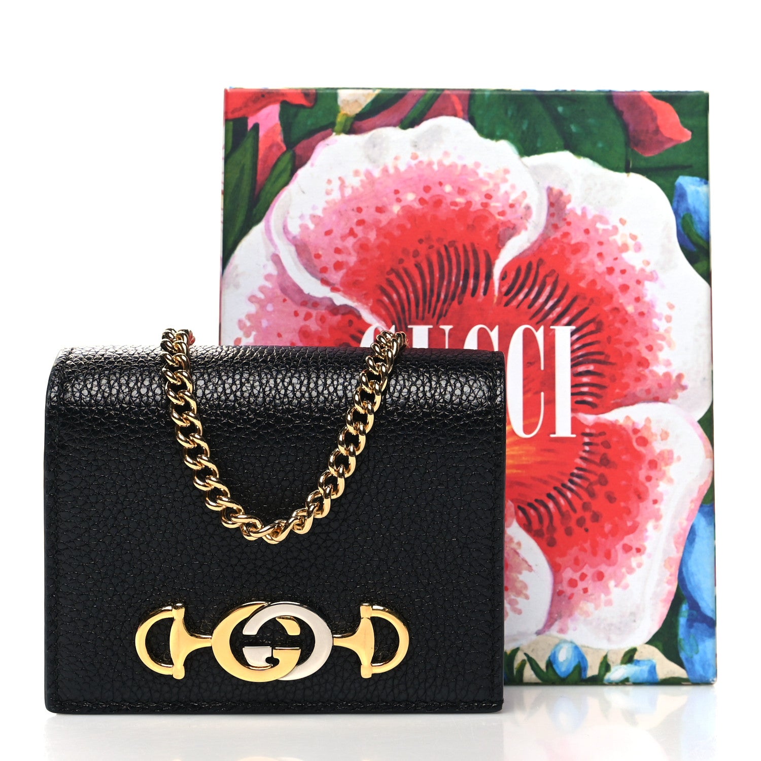Gucci Grainy Calfskin Zumi Chain Card Case Wallet Black 10 of 10