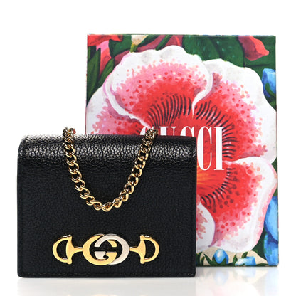 Gucci Grainy Calfskin Zumi Chain Card Case Wallet Black 10 of 10