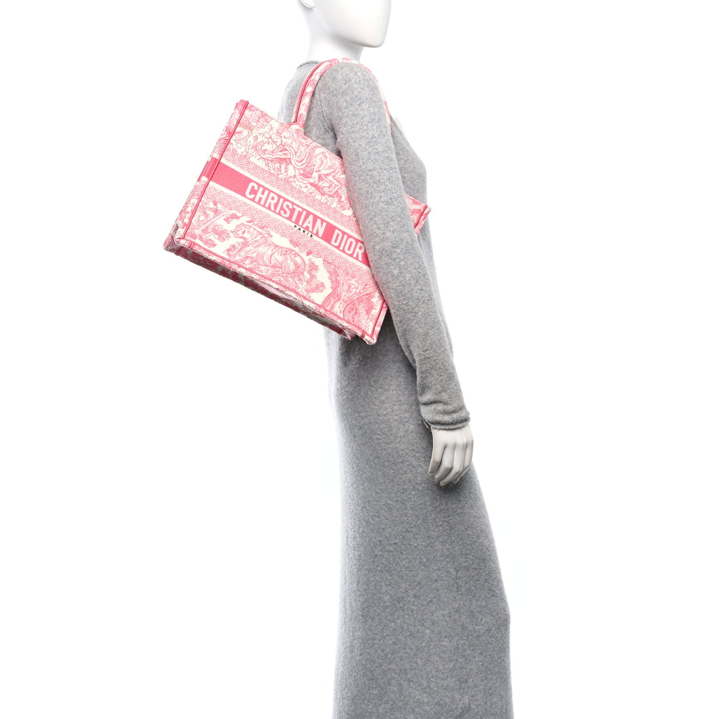 Canvas Embroidered Medium Dioriviera Toile De Jouy Book Tote Peony Pink
