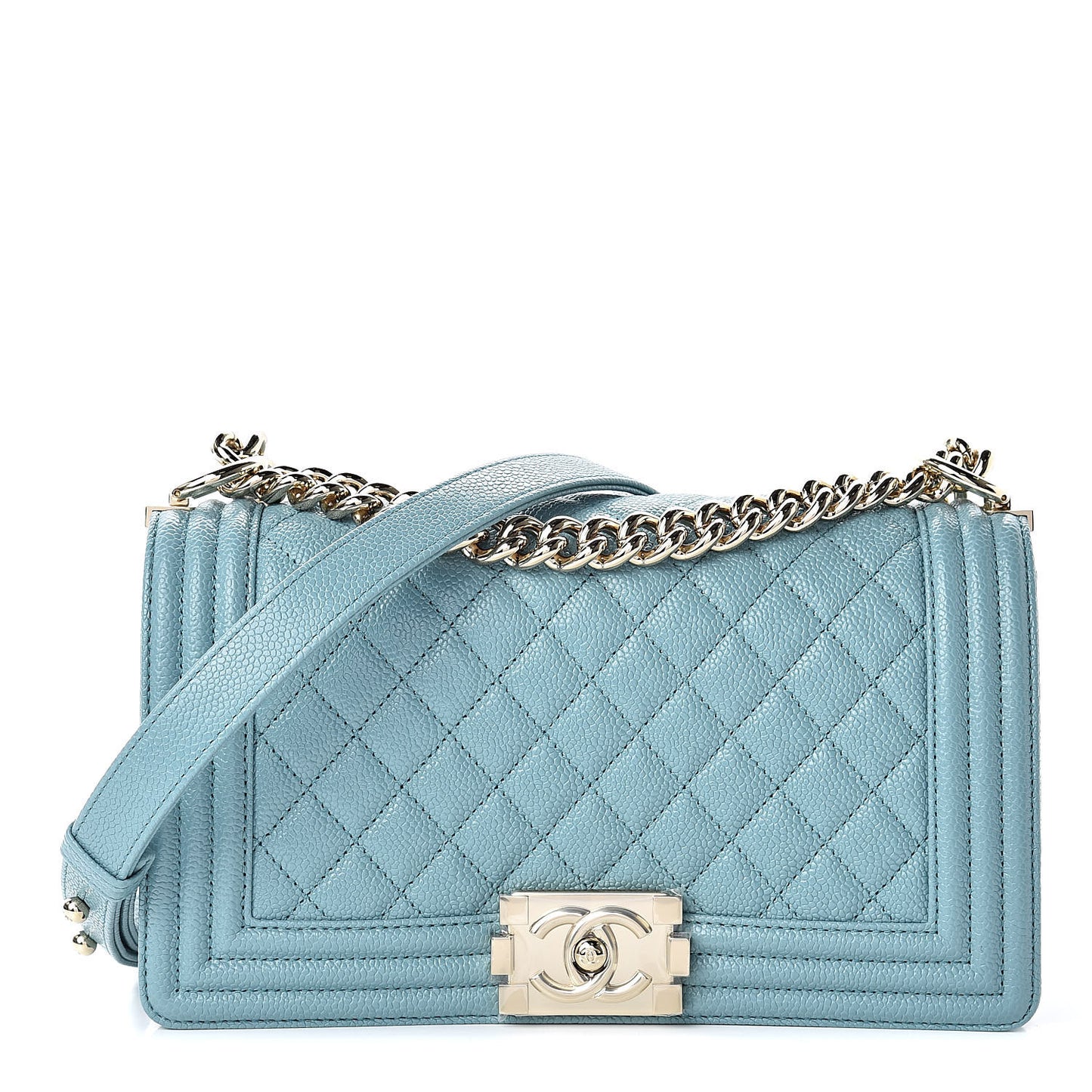 Caviar Quilted Medium Boy Flap Light Blue