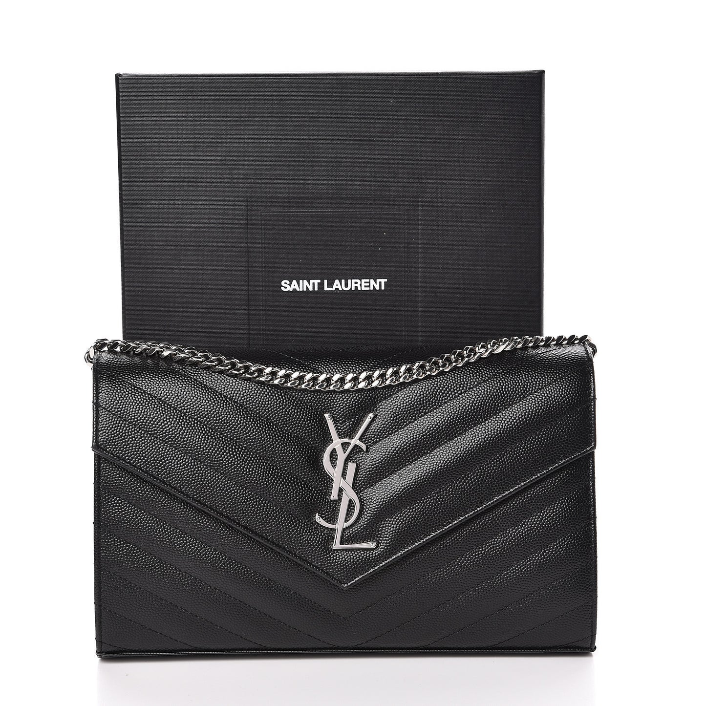 Grain De Poudre Matelasse Chevron Monogram Chain Wallet Black