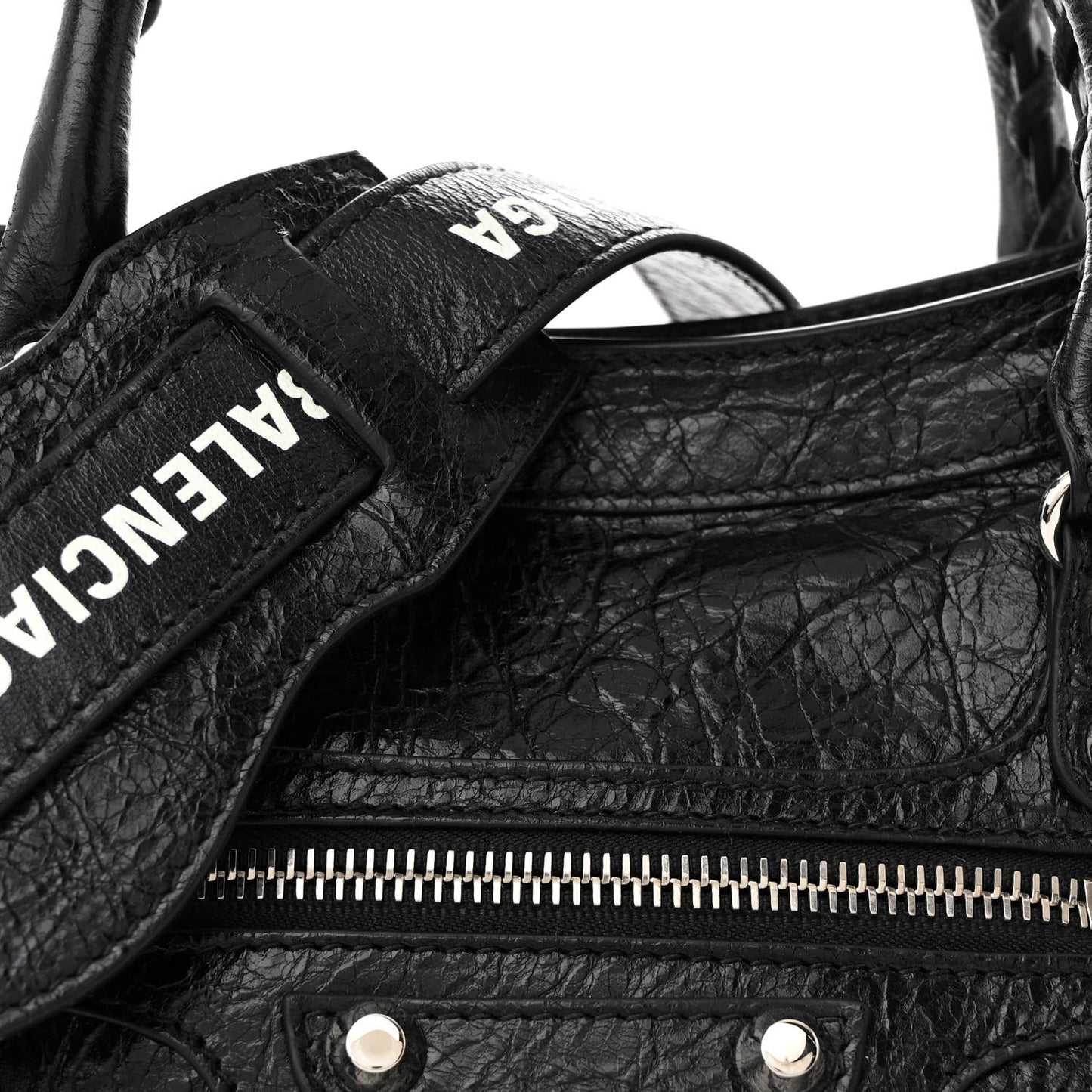 Agneau Classic Hardware S City Logo Strap Black White