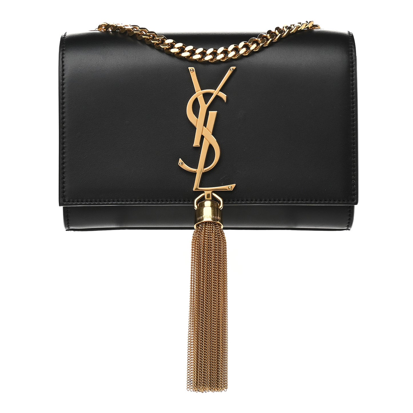 Calfskin Small Classic Monogram Kate Tassel Satchel Black
