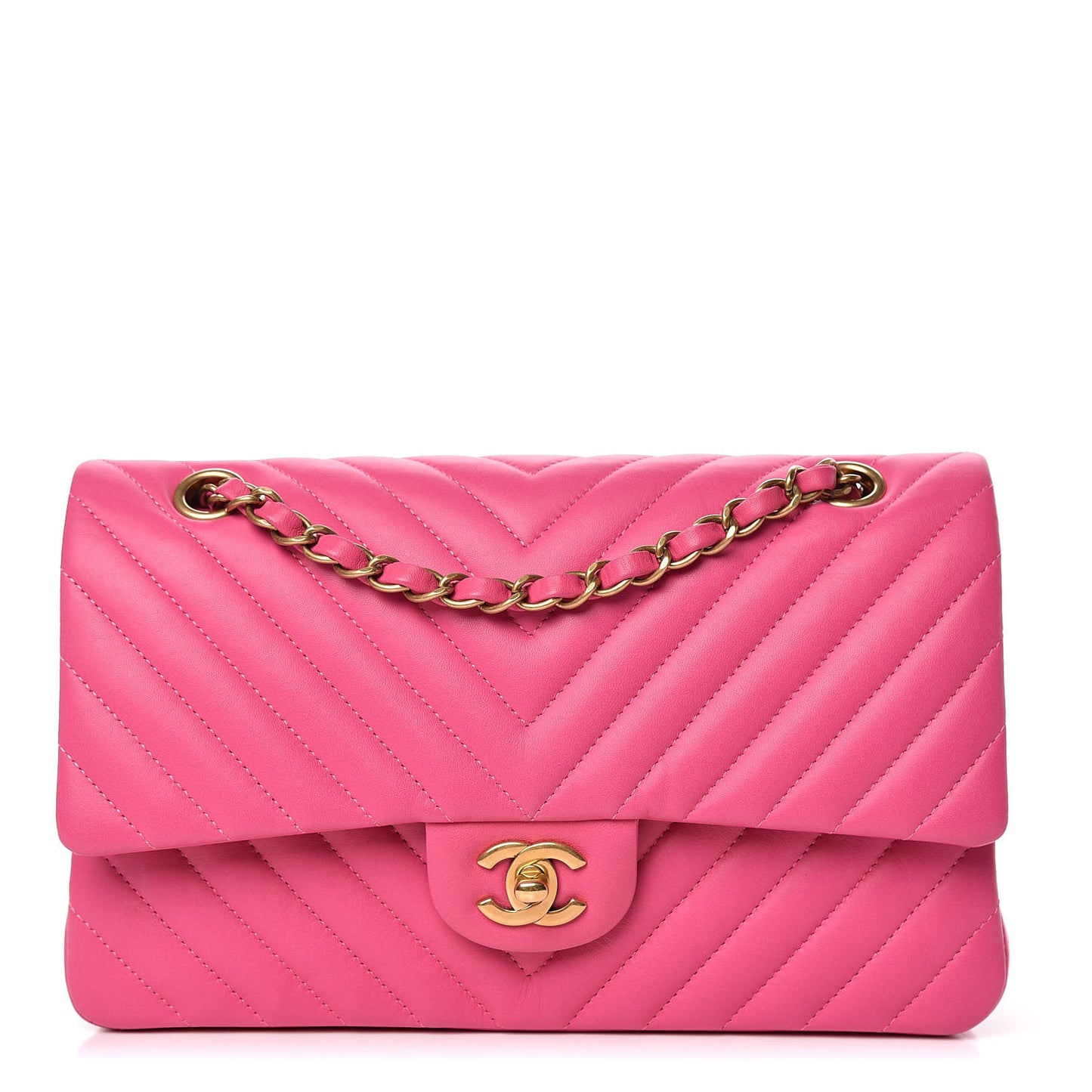 Lambskin Chevron Quilted Medium Double Flap Pink