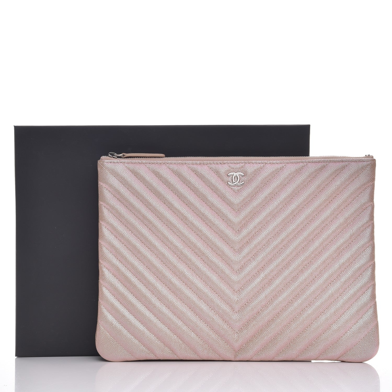 Chanel Iridescent Caviar Chevron Quilted Medium Cosmetic Case Light Gold 8 of 8