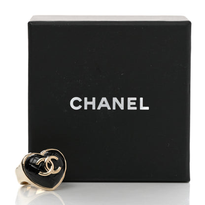 Chanel Resin CC Quilted Heart Ring 53 6.25 Gold Black 6 of 6