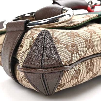 Gucci Monogram Textured Dollar Calfskin Heavy Grosgrain Web Medium Maxi Horsebit Chain Shoulder Bag Beige Ebony New Acero 9 of 10
